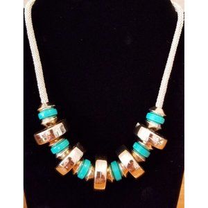 **Vintage Modernist Lucite Necklace Gold Turquoise Colors**